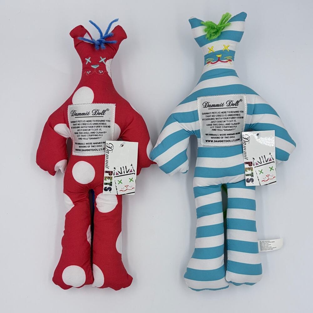 Dammit Doll Dammit Pet (2) Kitty Cats Stress Reliever NWT Polka Dot Stripe